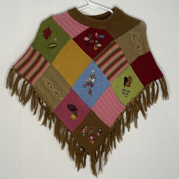 Oshkosh B'gosh Y2K Western Fringe Patchwork Cowgirl Knit Poncho Size 2T - Picture 1 of 9